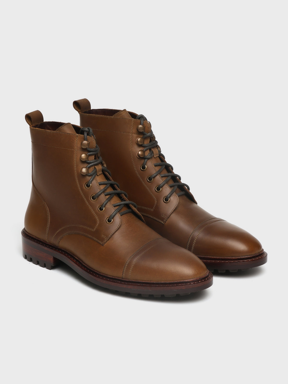 KRONOS, CAP-TOE DERBY BOOT - COGNAC WAXY
