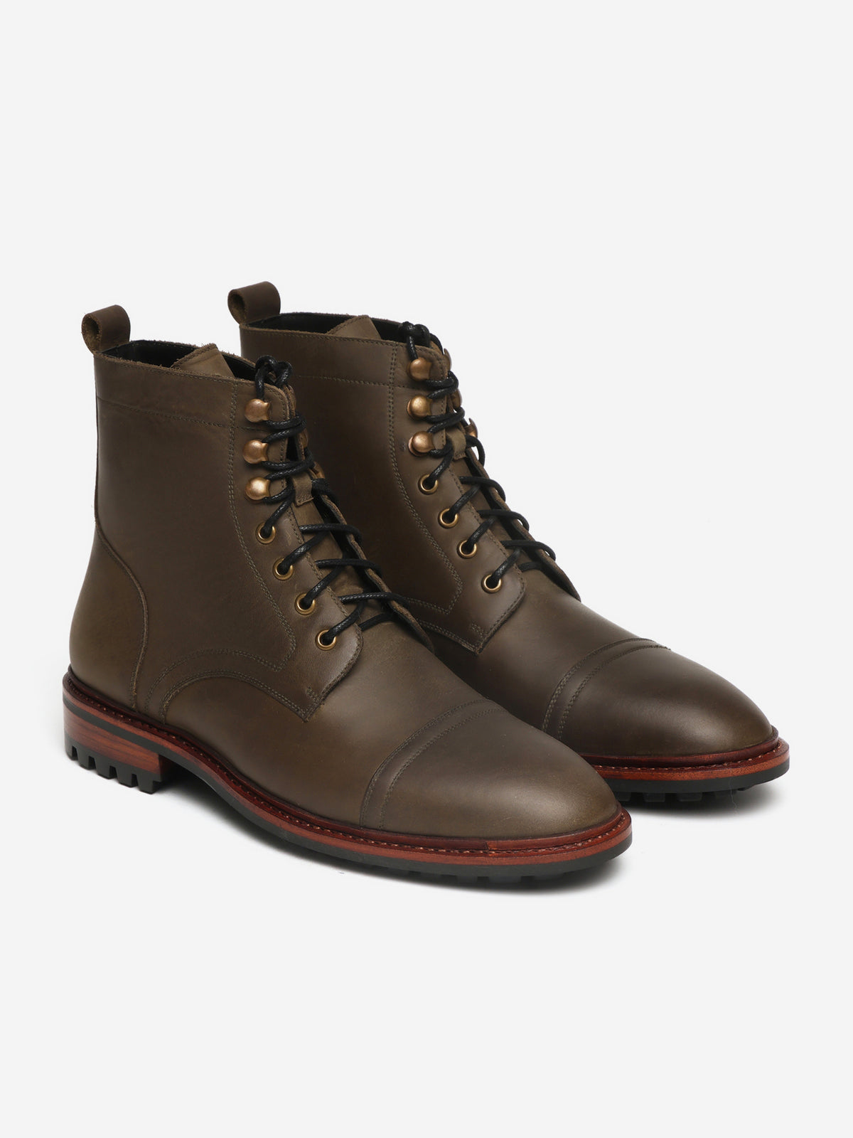 KRONOS, CAP-TOE DERBY BOOT - OLIVE WAXY