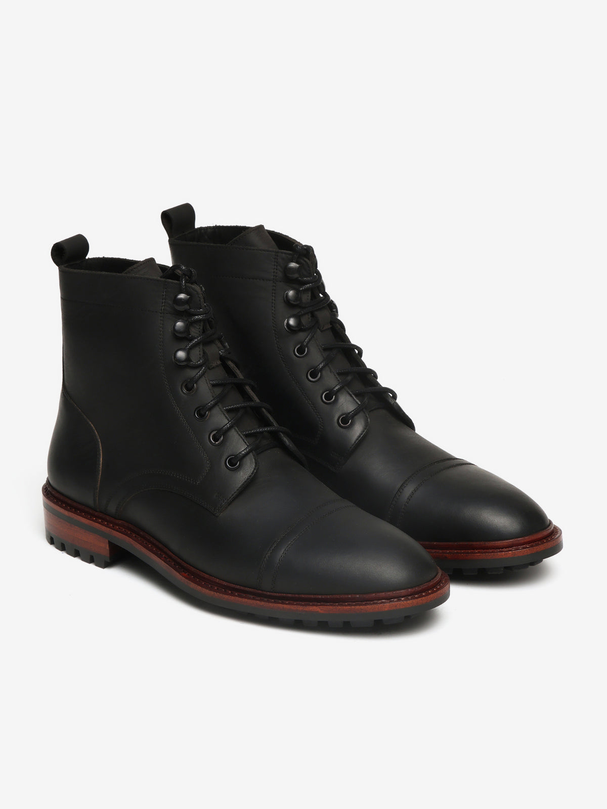 KRONOS, CAP-TOE DERBY BOOT - BLACK WAXY
