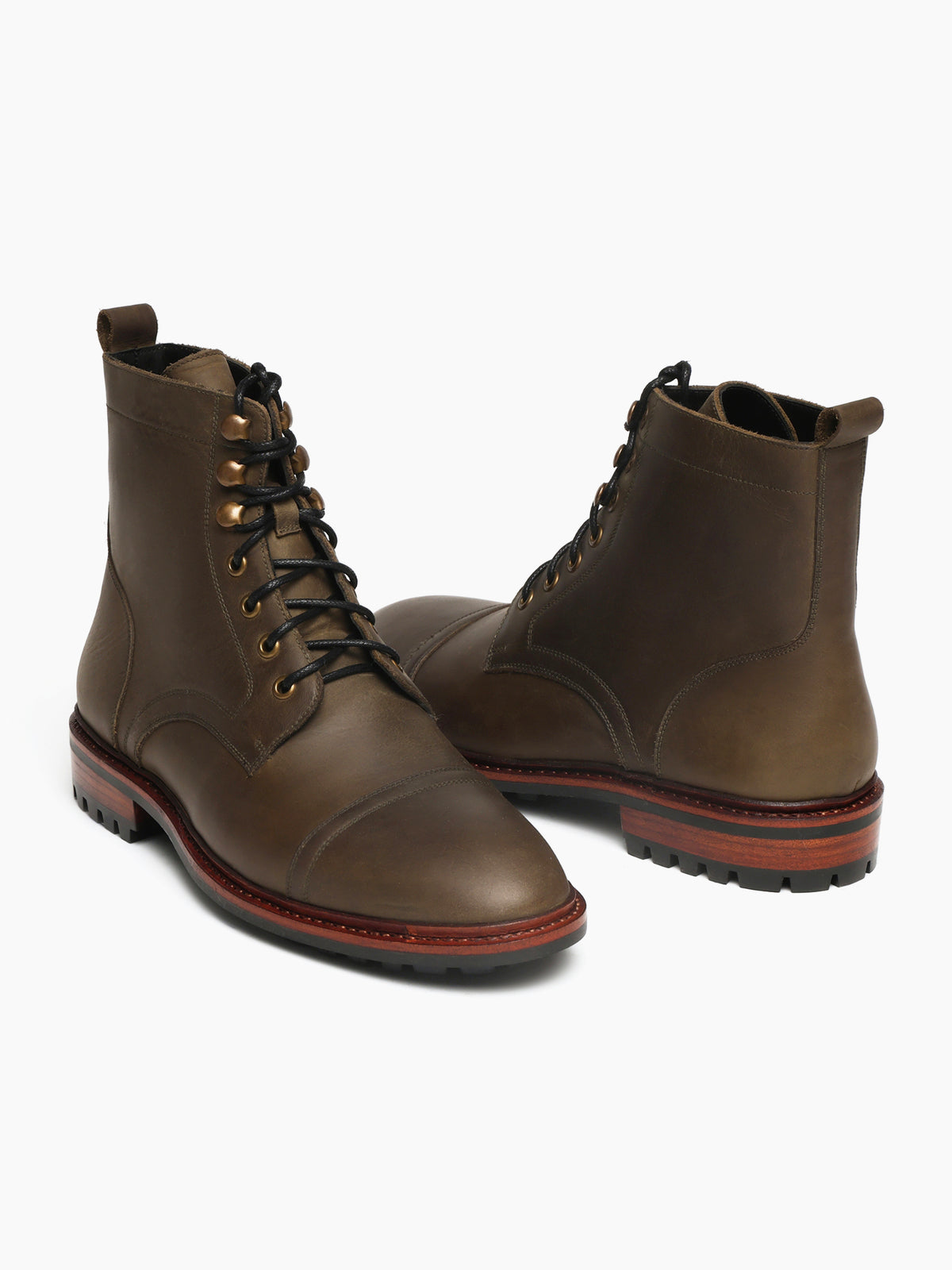 KRONOS, CAP-TOE DERBY BOOT - OLIVE WAXY