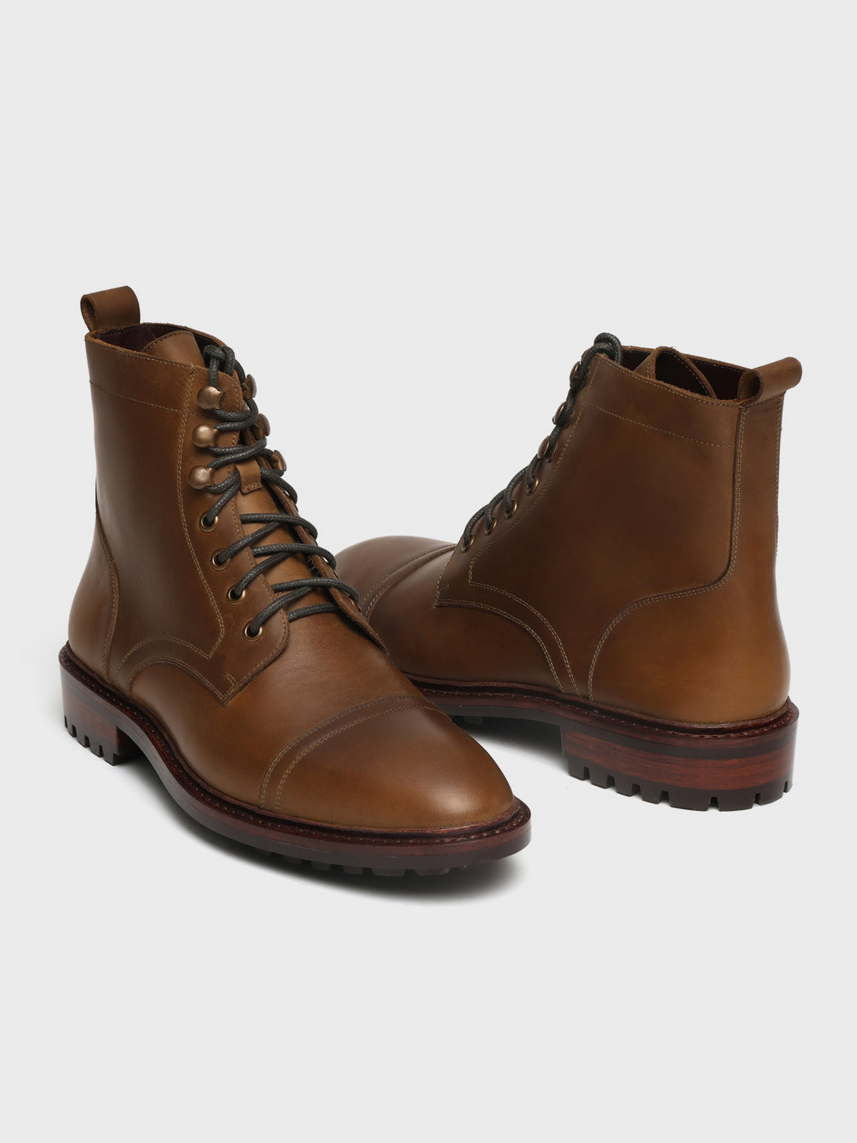 KRONOS, CAP-TOE DERBY BOOT - COGNAC WAXY